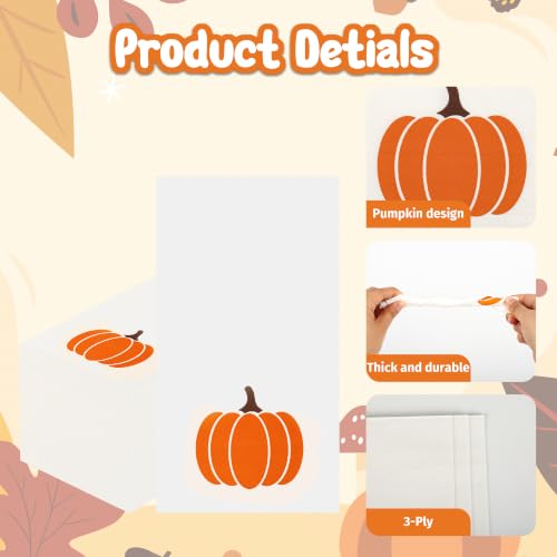 Fall Pumpkin Paper Napkins - 100 Pack Disposable Guest Towels for Autumn