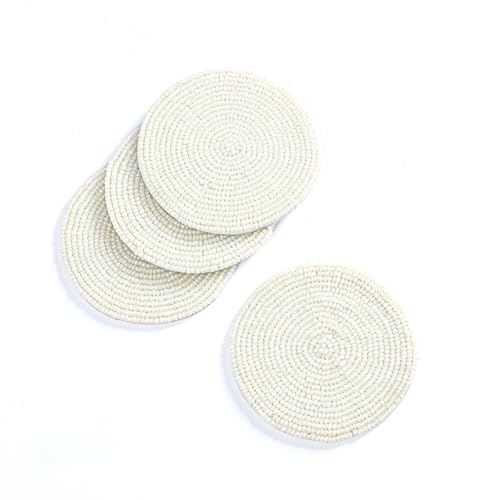 Ivory Handmade Beaded Coasters Set of 4 - 4-Inch Round Halloween Fall Holiday