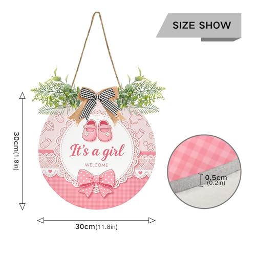 It's a Girl Wreath Door Hanger for Front Door with Plaid Bow Welcome Baby Sign 12in Variation of This Listing