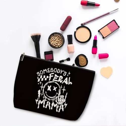 Skeleton Skull Makeup Bag with Heart Zipper - Black, Waterproof Cotton Linen