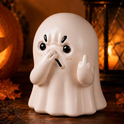 Holding Nose Ghost Figurine - Beige Quirky Halloween Decor for Shelf & Bathroom