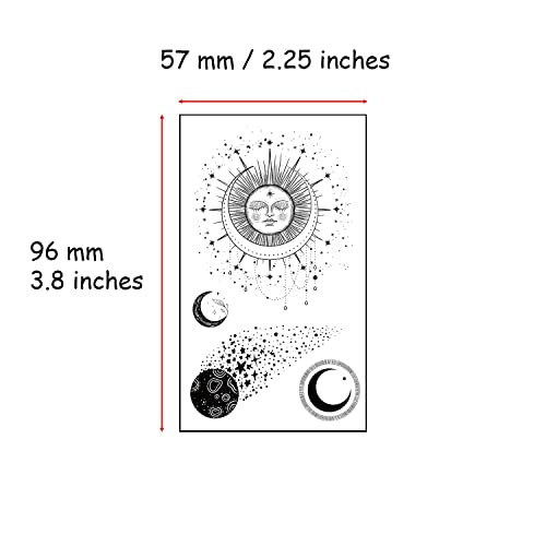 Moon Sun Stars Space Planets Chain Temporary Tattoos for Women - Vertical Spine Design