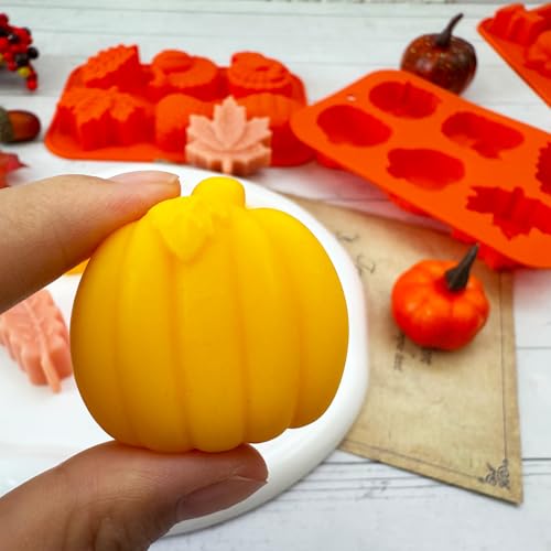 Orange Fall Thanksgiving Silicone Mold Set 2Pcs 3D Pumpkin Maple Leaf Acorn Turkey Cake & Candy Molds