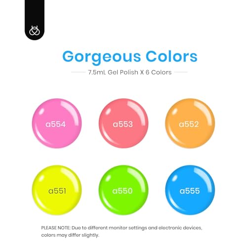 Neon Gel Nail Polish Set - 6 Bright Summer Colors - Creme | Neon Light