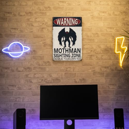 Mothman Sighting Zone Tin Sign - Cryptid Paranormal Warning Decor - 12x8 Inches