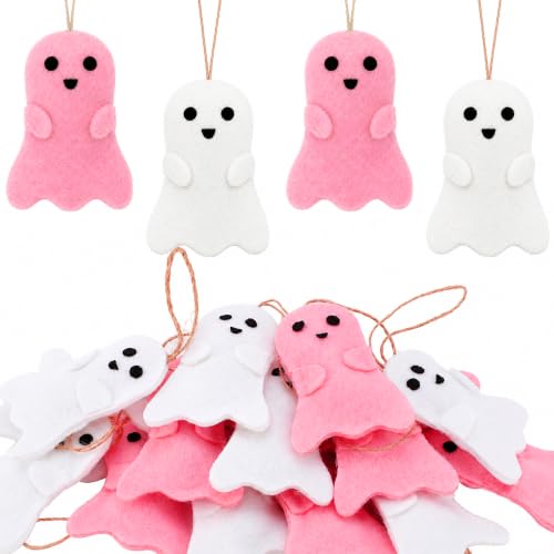 C Style 24 Pcs Halloween Ghost Hanging Ornaments for Tree & Decor - Pink & White