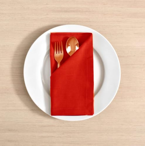 Cotton Dinner Napkins Set of 4 - Red 18x18 Inch Washable Table Linen for Dining & Parties