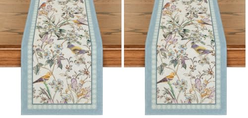 13x72 Inch Blue Floral Table Runner Pack of 2 - Spring Home Decor