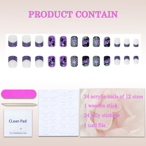 Halloween Short Square Press-On Nails Set with Ghost & Web Designs - Style 2