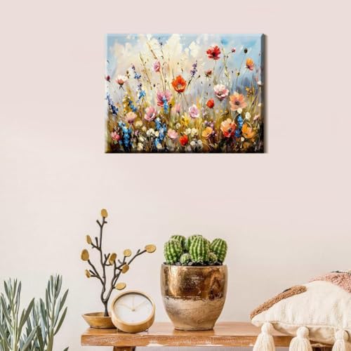 Wildflower Framed Wall Art - 12x16 Inches Botanical Floral Canvas with Frame - Variation of THIS listing
