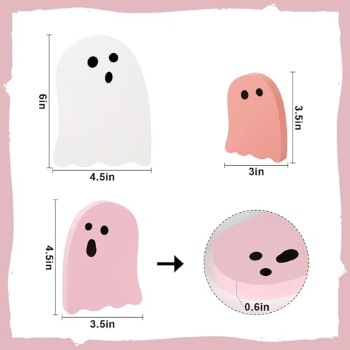 Halloween Ghost Decor Set - Pink & White Wooden Table Decorations for Indoor Home & Office