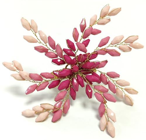 Pink Gold Beaded Napkin Ring Set of 12 with Leaves Design - Elegant Table Decor
