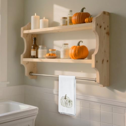 White Fall Kitchen Towels with Pumpkin Design - 16x24in Decorative Hand Towels