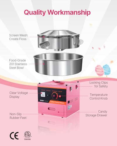 Electric Cotton Candy Machine 1000W Commercial Floss Maker Pink Without Cover