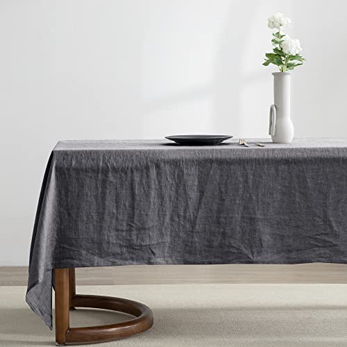 Everly 100% Linen Rectangle Tablecloth 60x120 Inches Dark Grey for Dining & Events