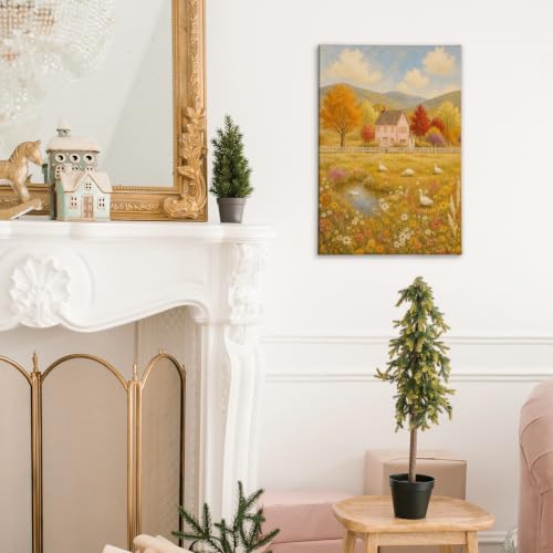Rustic Fall Duck Floral Wall Art Canvas Framed Painting 11x14 - Variation of Floral
