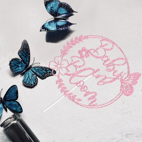 Pink Glitter Baby in Bloom Cake Topper - Spring Baby Shower & Gender Reveal Decor