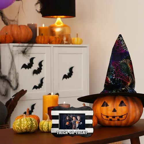 Halloween Photo Frame for 4x6 Pictures - Rustic Trick Or Treat Wooden Display - Stripe Variation