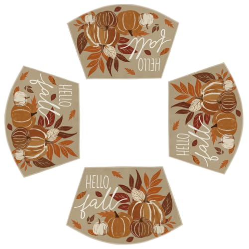 12x18 Inch Wedge Placemats Set of 4 - Hello Fall Pumpkins Decor, Khaki