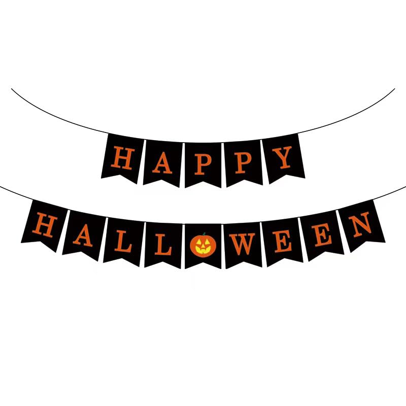 Halloween Banner Garland with Pumpkin Sign - Party Decorations, Reusable Cardstock Bunting