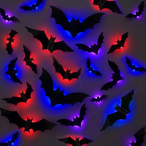 Makevivi 24 Pcs Halloween LED Bat Decorations - 3D Wall Lights for Door & Window - Bat / 12 Pcs