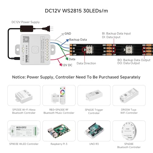 LED Strip Light 16.4FT WS2815 Individually Addressable RGB IP65 Waterproof - Black PCB