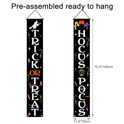 Halloween Trick or Treat and Hocus Pocus Banner Indoor Outdoor Wall Decor - 72x12 Inches