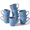 Aurora Blue Coffee Mug Set of 8 - 14oz Stoneware Cups with Handle, Elegant Glaze