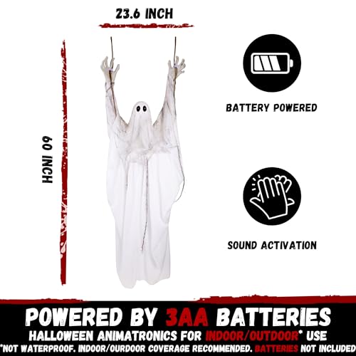 Halloween Animatronic Hanging Swing Ghost - 5ft Spooky Floating Decor with Sound & Light-Up Eyes - Variation: Swing Ghost