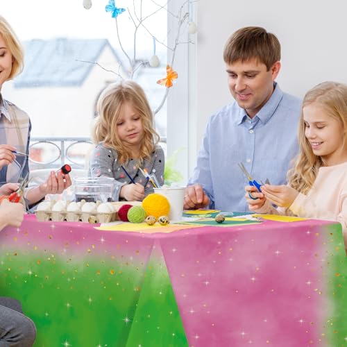 1pcs Pink and Green Witch Party Tablecloth - 54x108 Inch Disposable Rectangular Cover - Kids Baby Shower Birthday Decorations