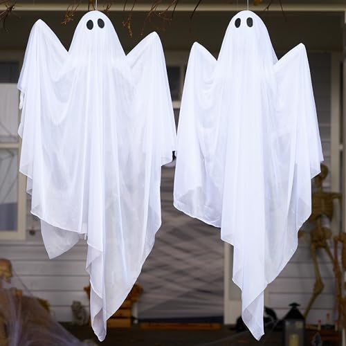 Purple 47-Inch Light-Up Hanging Ghost Decorations - Halloween Outdoor Yard Decor Set of 2