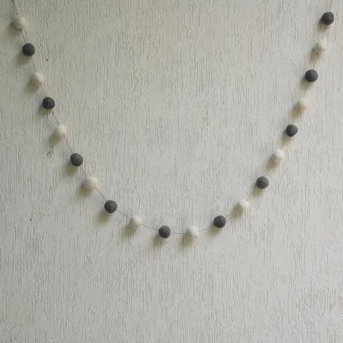 Premium Wool Felt Christmas Garland - Handmade Holiday Decor, 96 Inches - Grey & Off White