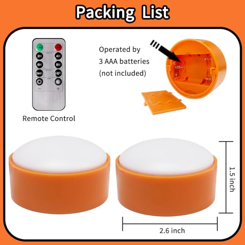 2 Pack Halloween LED Pumpkin Lights with Remote & Timer - Flickering Jack-O-Lantern Candles