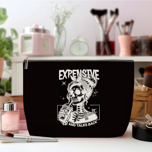 Skeleton Skull Makeup Bag - Black 1265 Gothic Cosmetic Bag with Heart Zipper