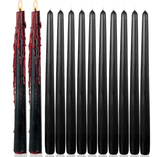 12-Inch Black Vampire Tears Taper Candles Set of 12 - Gothic Blood Drip Candles for Halloween & Spooky Decor