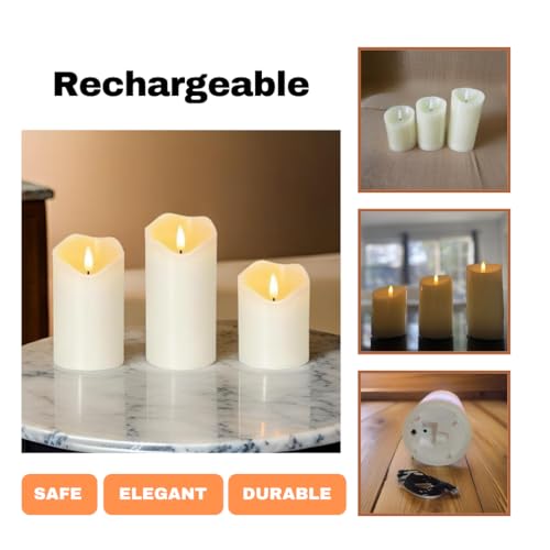 Rechargeable Flameless Candles Set of 3 with Remote & Timer - Real Wax LED Pillar Candles for Holiday & Home Decor