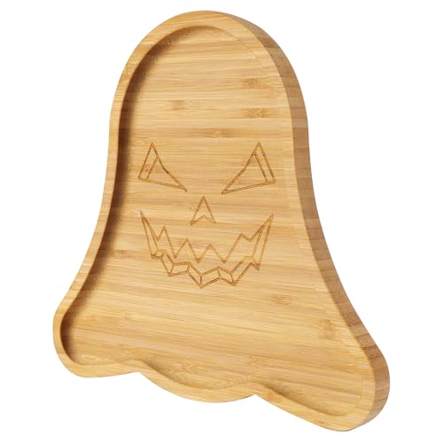 Ghost-Shaped Bamboo Serving Tray - Halloween Party Snack Platter, 10 Inch, Variation: Ghost