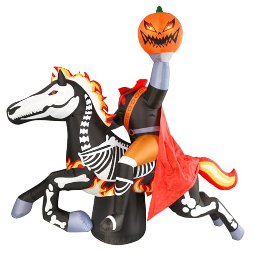 Halloween Inflatable Headless Horseman Yard Decor with LED Lights - 9 Ft