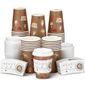 Baby Is Brewing Coffee Cups Set - 60pcs 14oz Disposable Cups with Lids & Sleeves, Brown Variation