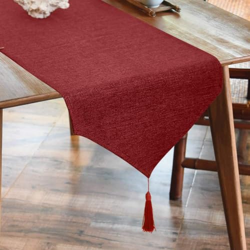 Waterproof Washable Table Runner - Ruby Red 14x118 Inch for Dining & Events