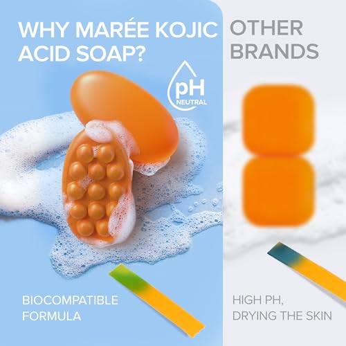 MAREE Kojic Acid Soap & Scrub - Brightening Kojic Acid and Turmeric Soap for Dark Spot and Hyperpigmentation - Dark Spot Remover for Face & Body Wash - Acido Kojico Cream Bar Soaps