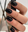 Morily Black Press On Nails Short Square Gel Finish - Glossy Black, 16 Sizes, 32 Pcs