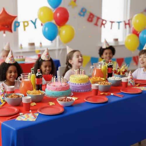 Red and Blue Disposable Party Plates Napkins & Tablecloth Set for Birthdays