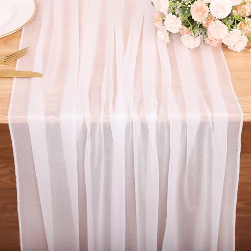 White 10FT Chiffon Table Runners Set of 4 - Elegant Wedding & Party Decorations
