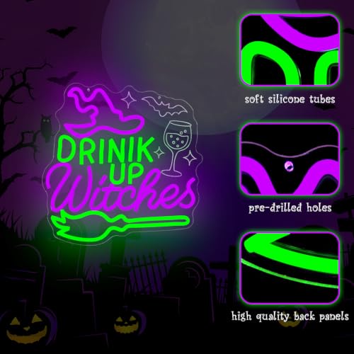 Drink Up Witches Halloween Neon Sign Wall Decor Dimmable LED Light