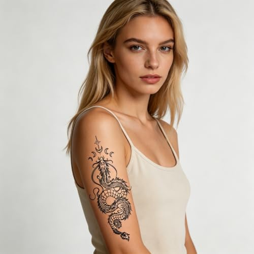Lunar Dragon Pattern Waterproof Temporary Tattoos for Women - 2 Sheets