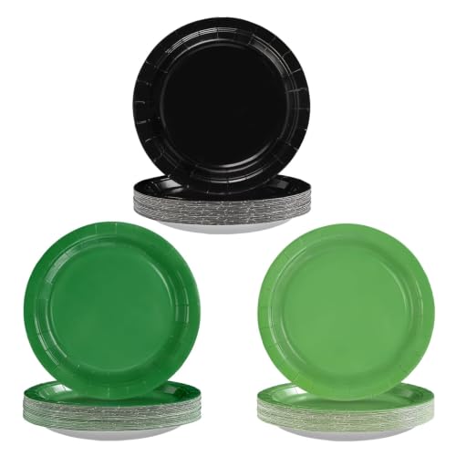 Heavy Duty Green, Black & Light Green Paper Plates 9 Inch - 60 Pack - Variation: Black Green Light Green Solid Color
