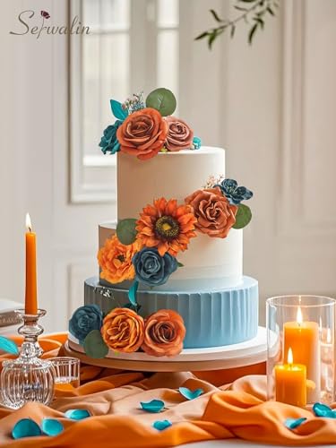 Artificial Burnt Orange & Teal Sunflower Flowers for Decor - Variation of Burnt Sunflower Orange & Teal Square