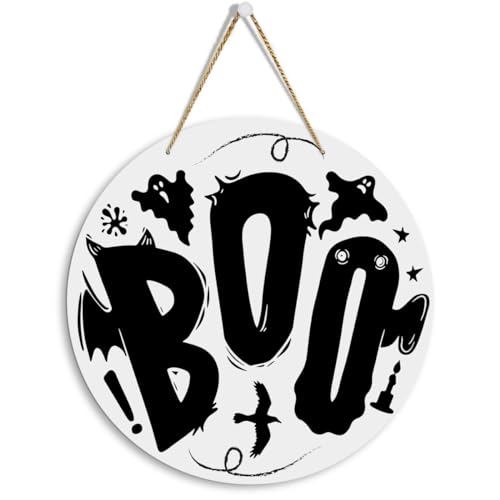 Halloween Boo Sign Wall Decor - Indoor Door Hanging for Halloween 12x12in - Halloween6 Variation