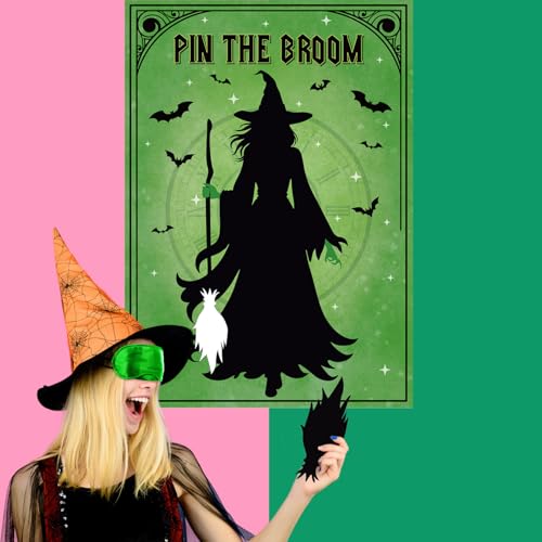 Witch Party Pin the Broom Game Set - Halloween Decoration & Family Fun
